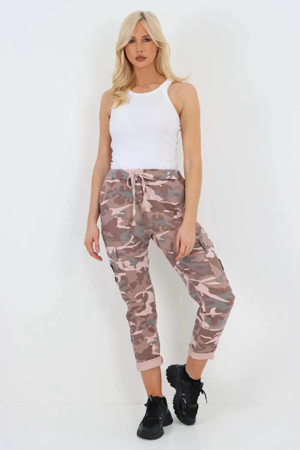 Italian Drawstring Camo Side Pockets Cargo Trousers