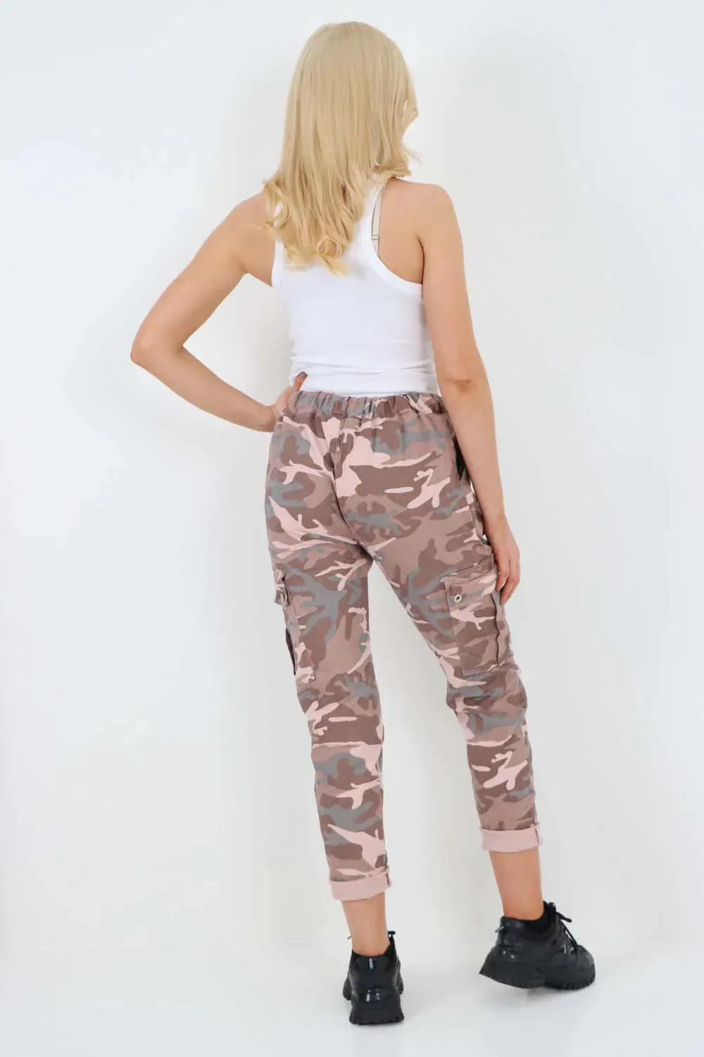 Italian Drawstring Camo Side Pockets Cargo Trousers