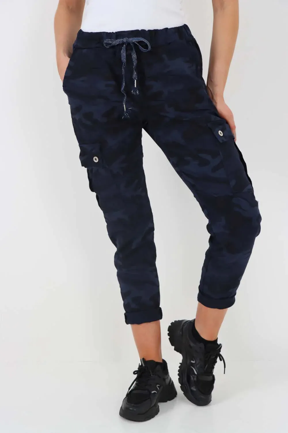 Italian Drawstring Camo Side Pockets Cargo Trousers
