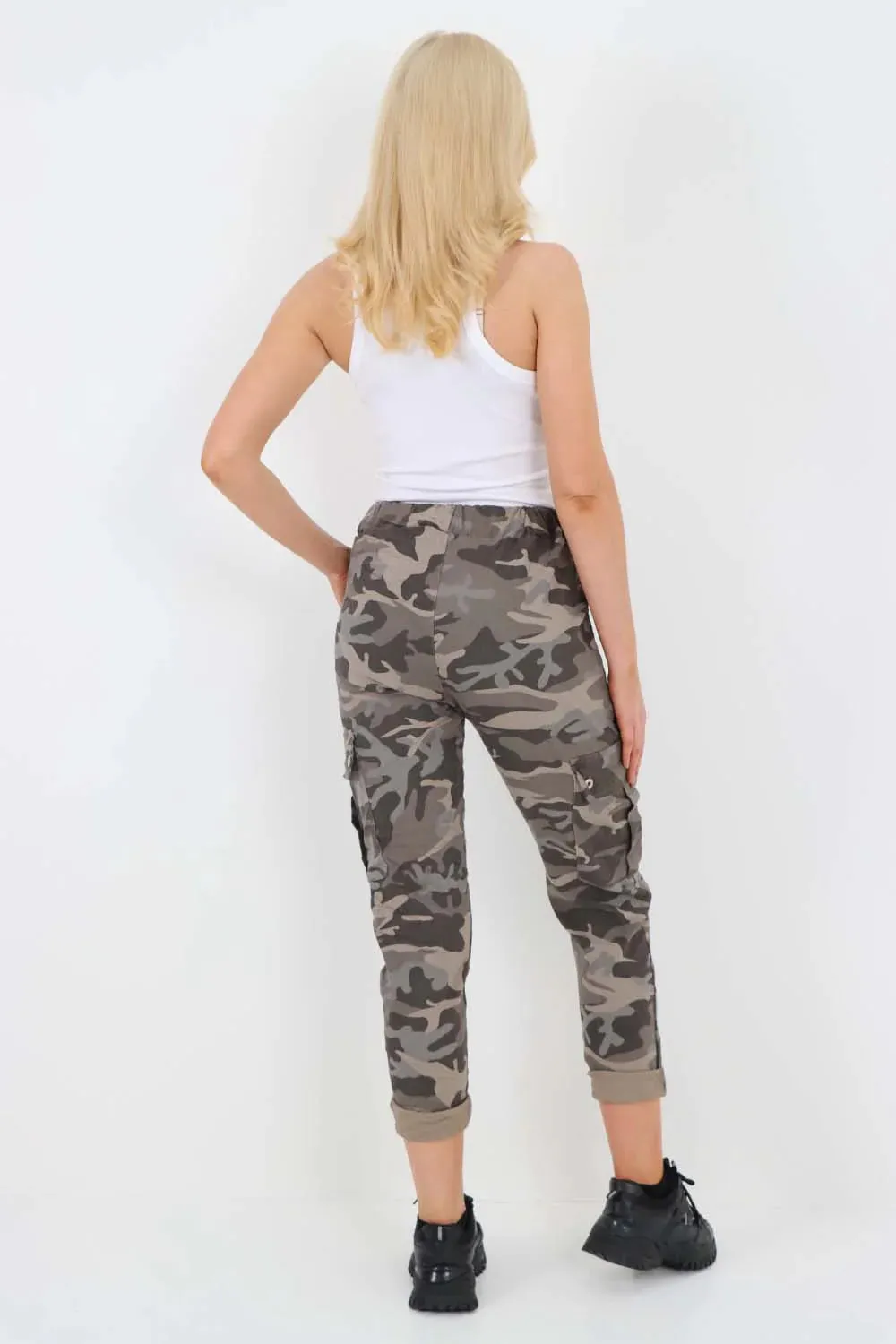 Italian Drawstring Camo Side Pockets Cargo Trousers