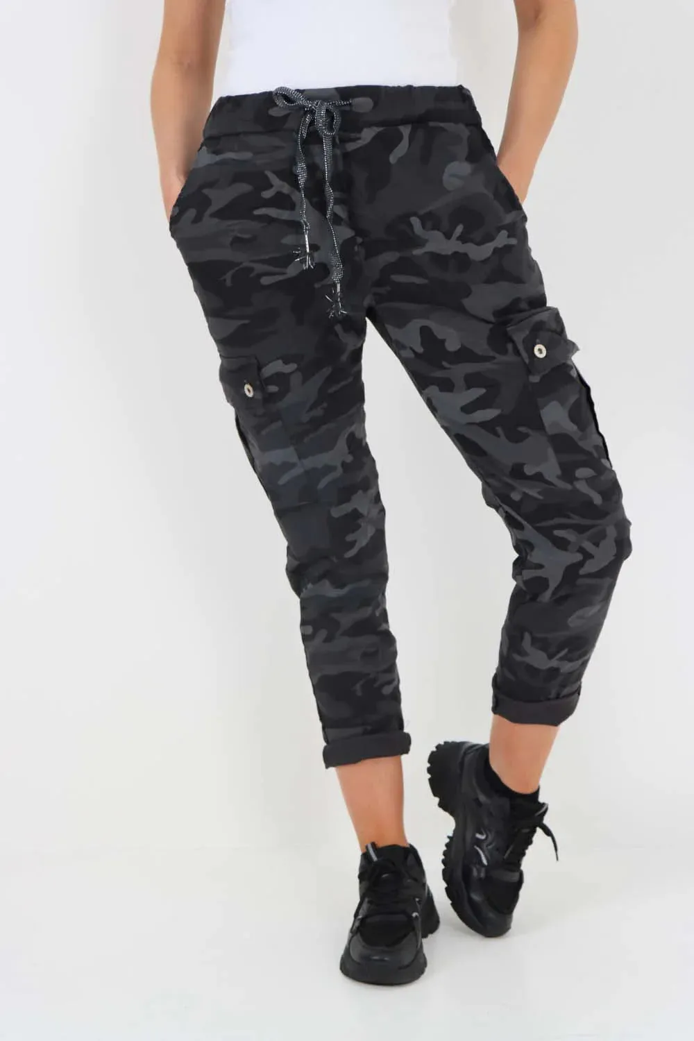 Italian Drawstring Camo Side Pockets Cargo Trousers