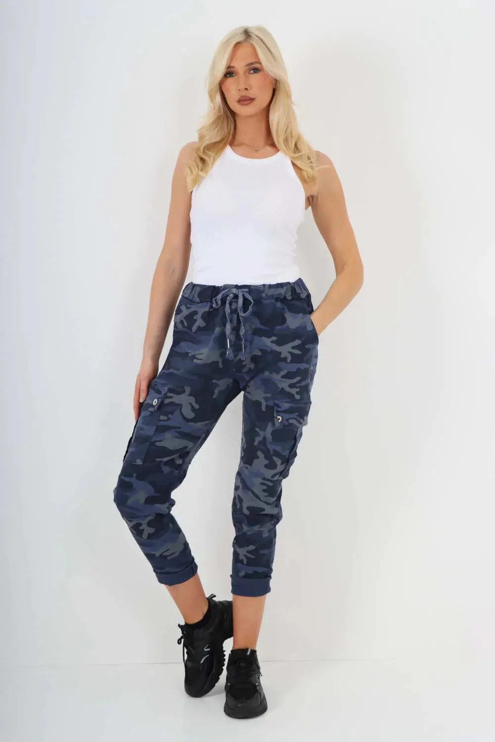 Italian Drawstring Camo Side Pockets Cargo Trousers