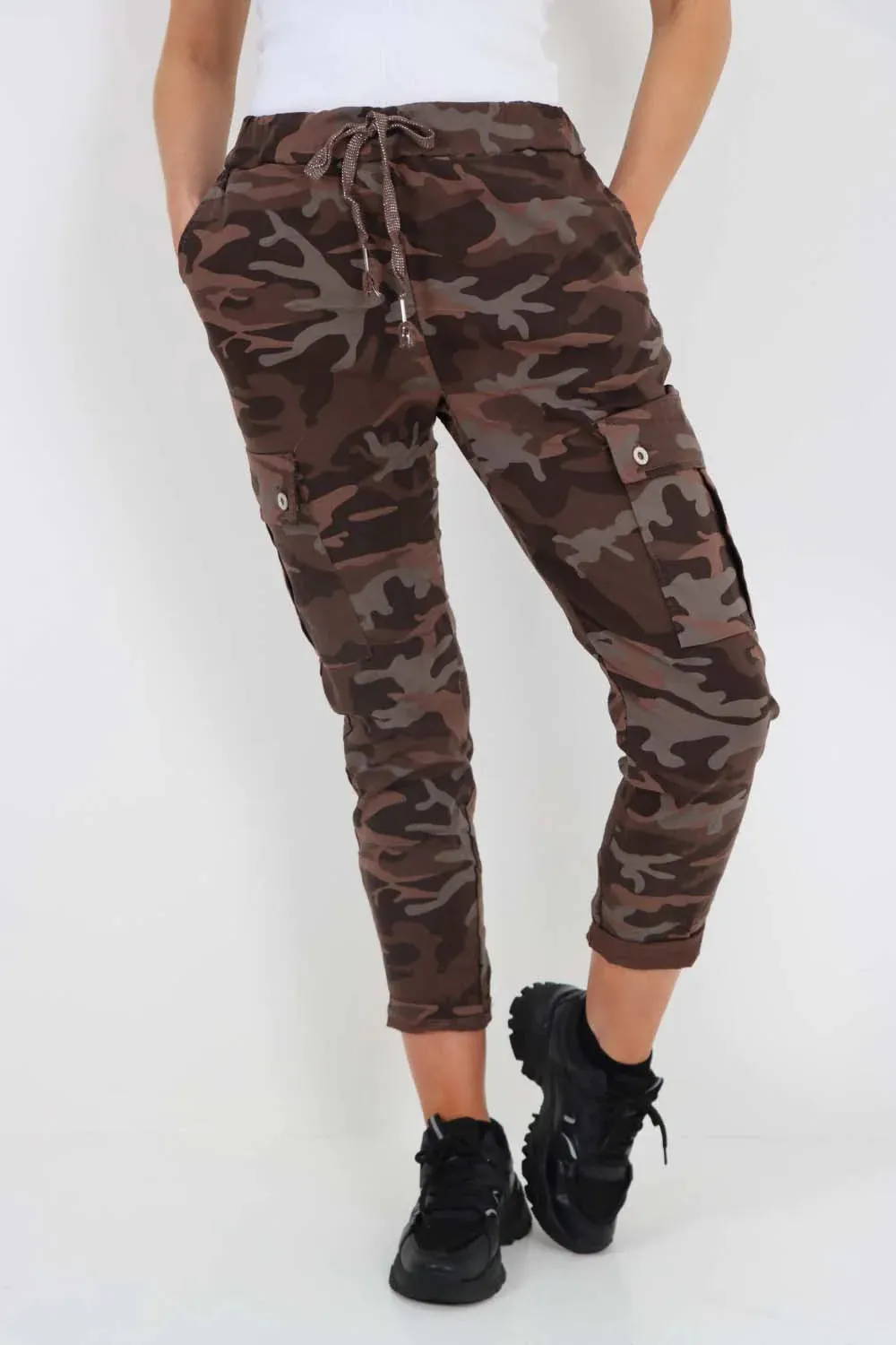 Italian Drawstring Camo Side Pockets Cargo Trousers