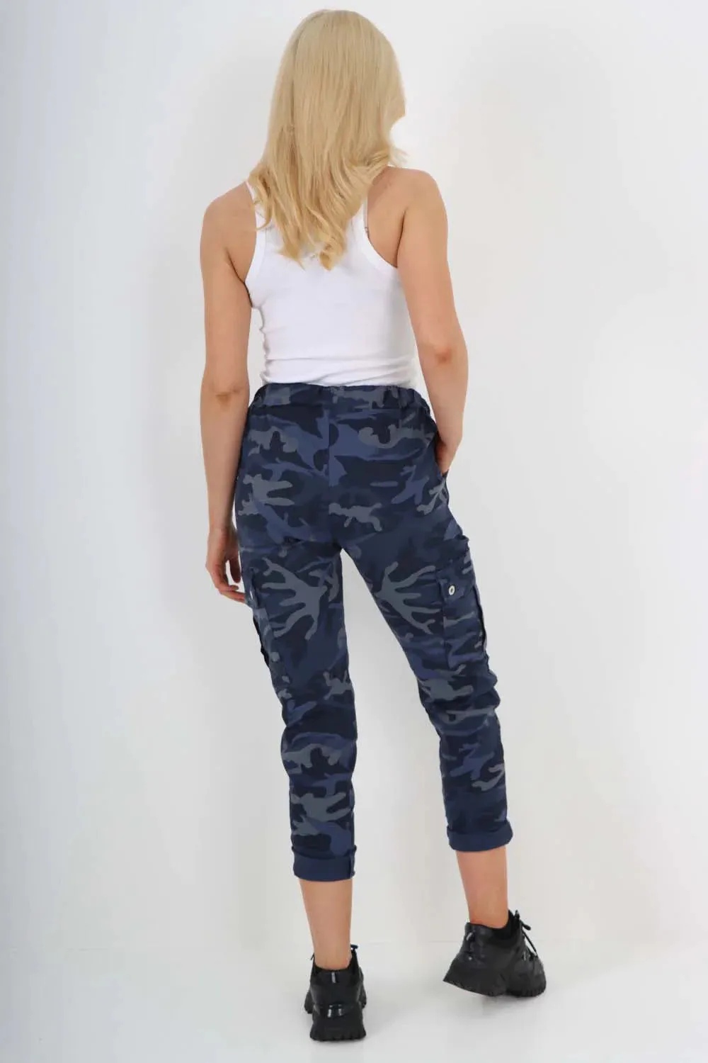 Italian Drawstring Camo Side Pockets Cargo Trousers
