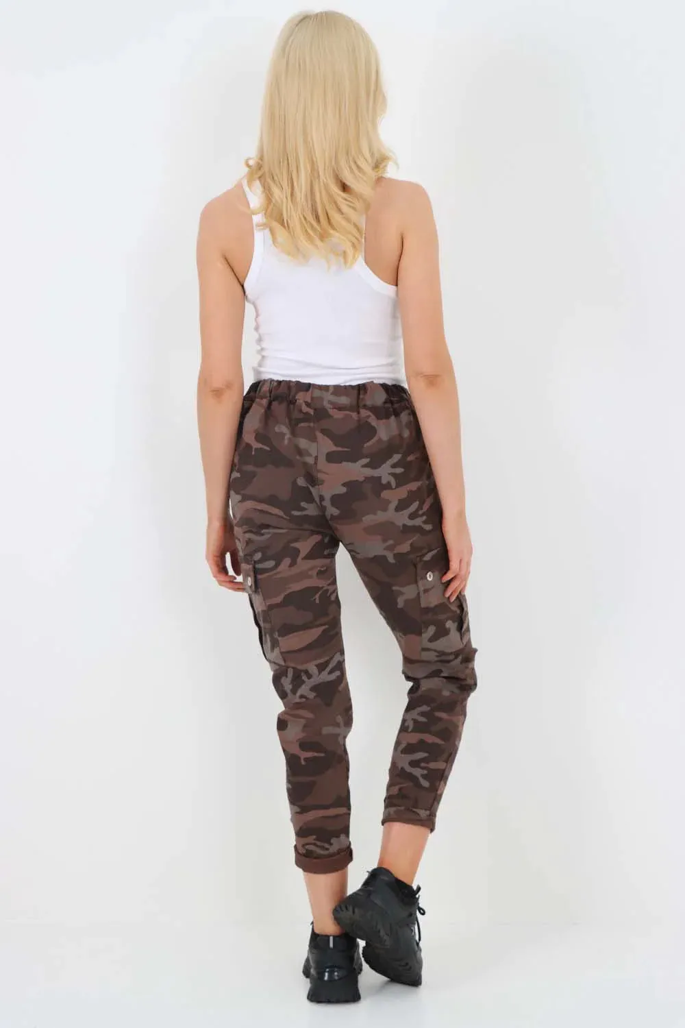 Italian Drawstring Camo Side Pockets Cargo Trousers