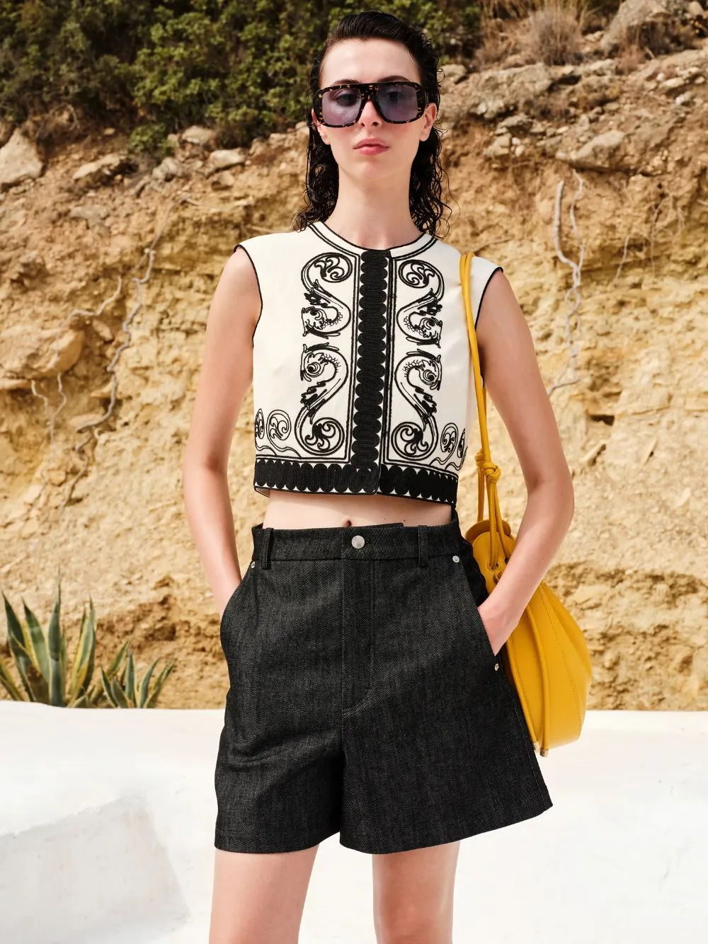 Ivory Kymata Embroidered Cotton Vest
