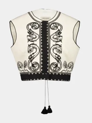 Ivory Kymata Embroidered Cotton Vest