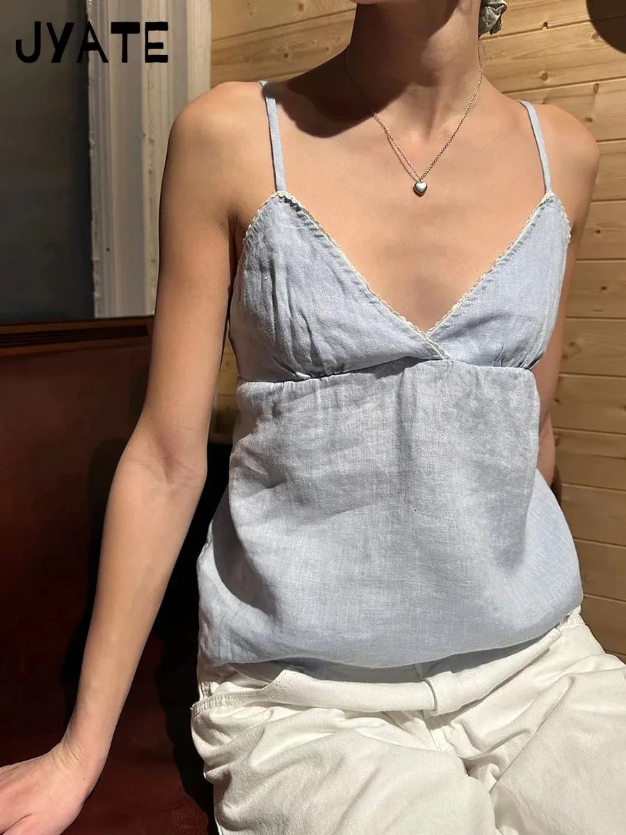 JazzHer Pink Plaid Back Lace-up Slim Tank Tops Women Y2K Causal V-neck Sexy Sleeveless Vests Sweet Preppy Style Streetwear Cropped Camis