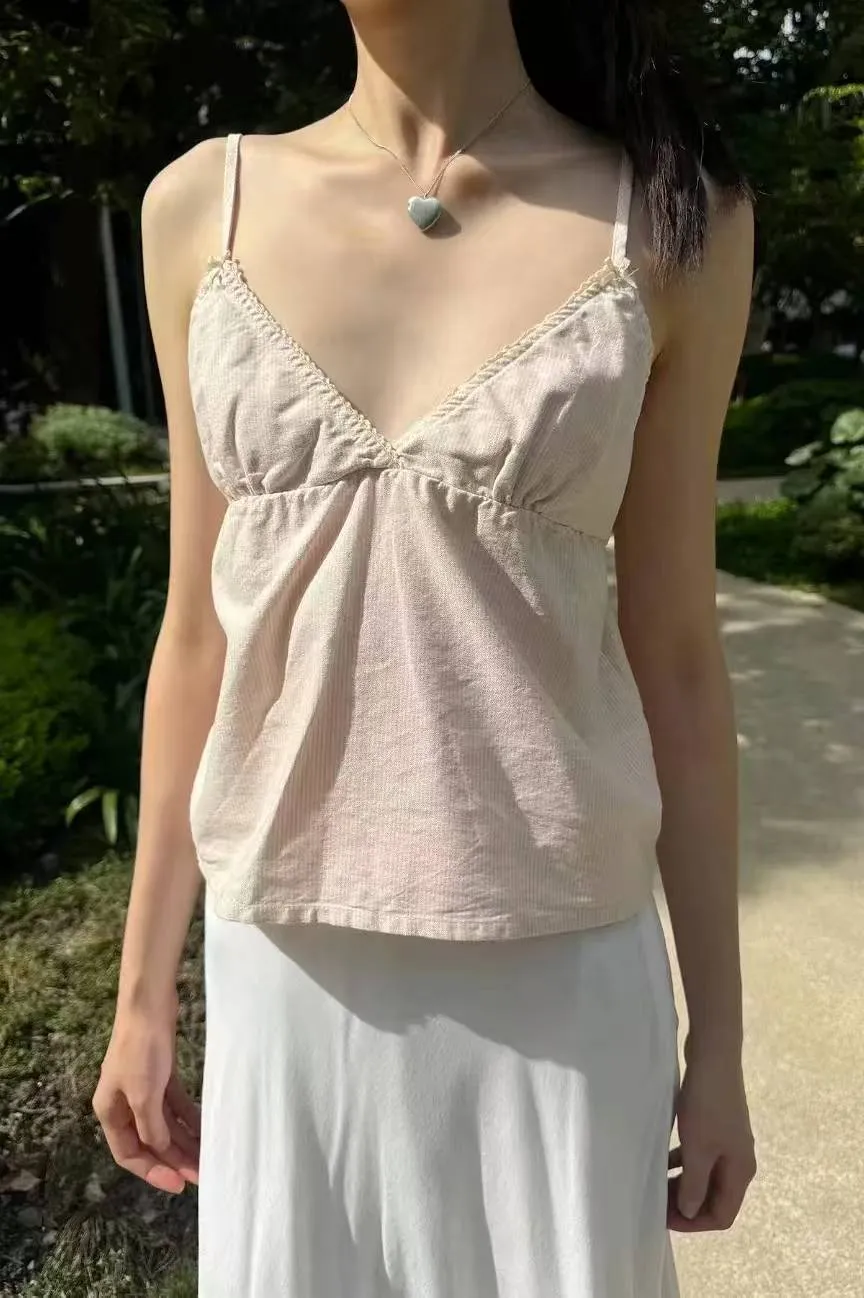 JazzHer Pink Plaid Back Lace-up Slim Tank Tops Women Y2K Causal V-neck Sexy Sleeveless Vests Sweet Preppy Style Streetwear Cropped Camis