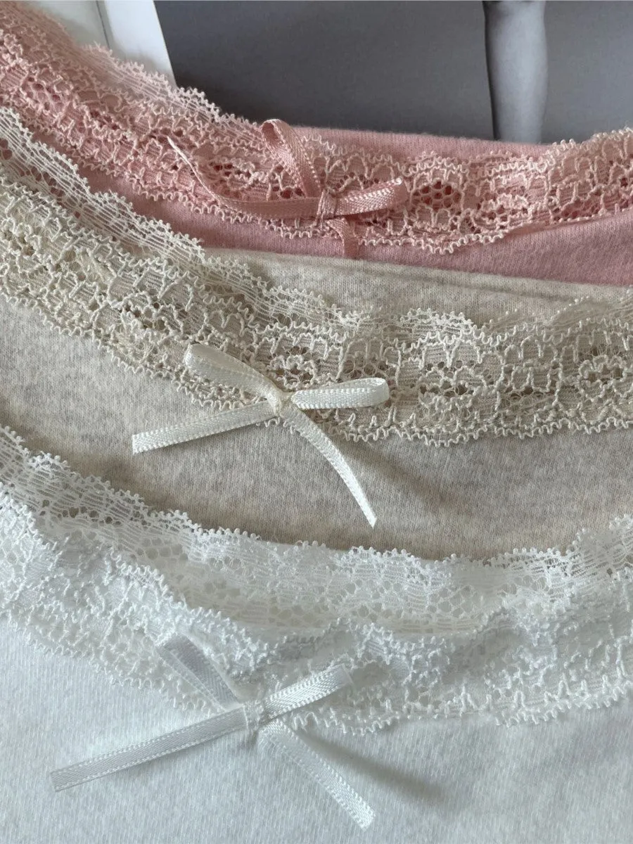 JazzHer Solid Soft Lace Trim Tank Tops Women New Summer Cute Chic Cotton Bow Slim Cropped Vests Sweet Vintage Preppy Style Camisole Y2K