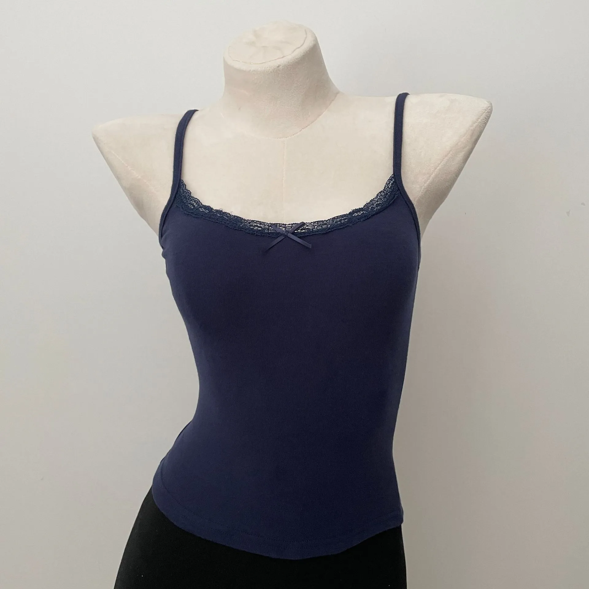 JazzHer Solid Soft Lace Trim Tank Tops Women New Summer Cute Chic Cotton Bow Slim Cropped Vests Sweet Vintage Preppy Style Camisole Y2K