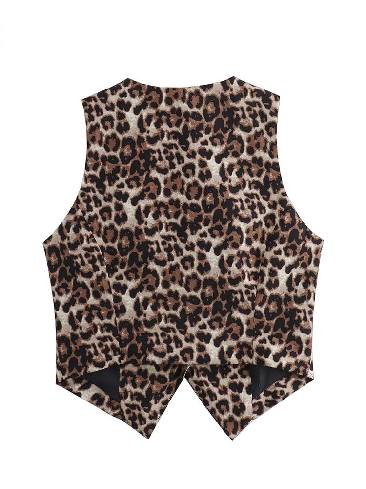 JazzHer Women's Vest Fashion Leopard Summer V-Neck Single-breasted Vest Top Ladies Casual Cropped Sleeveless Coat New In Vests Female