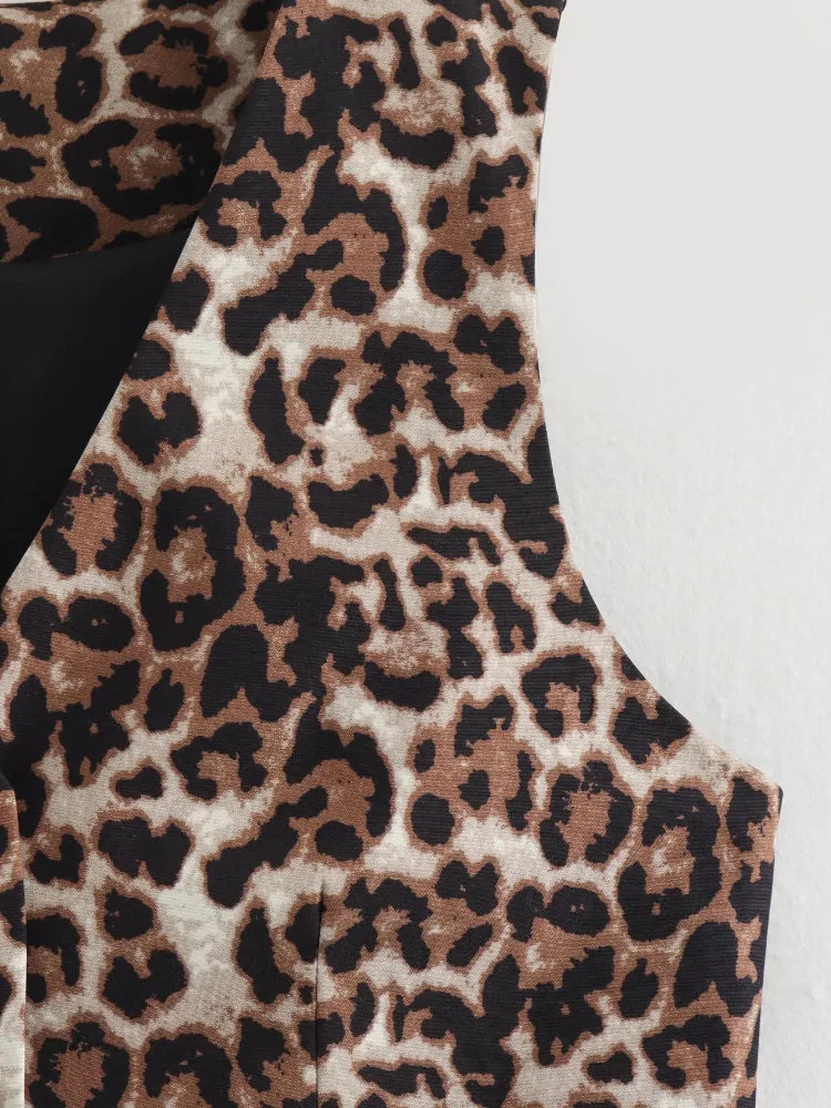 JazzHer Women's Vest Fashion Leopard Summer V-Neck Single-breasted Vest Top Ladies Casual Cropped Sleeveless Coat New In Vests Female