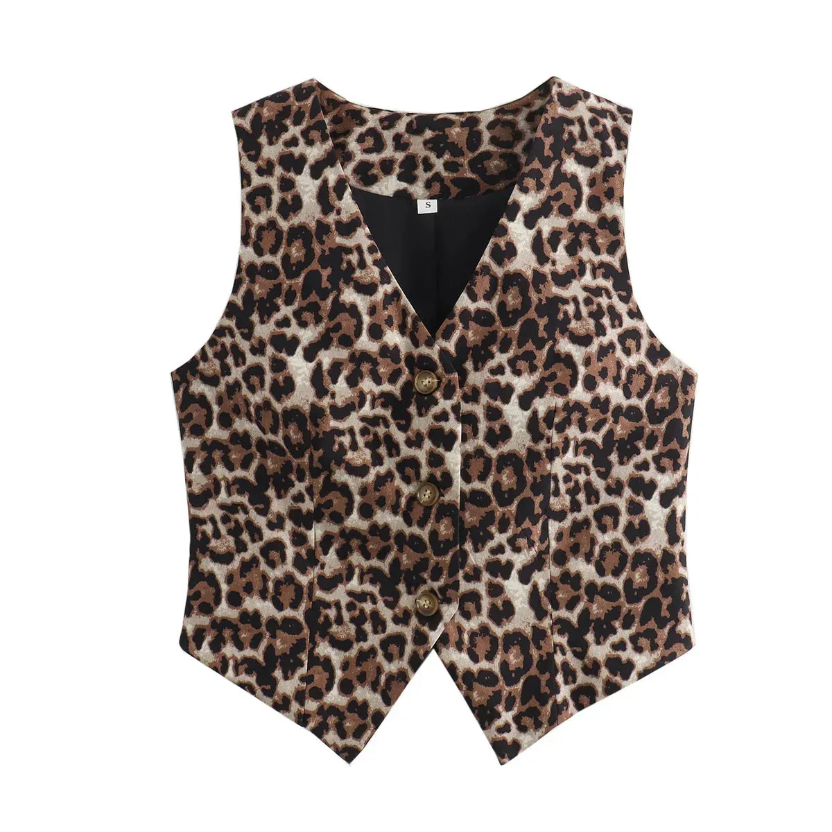 JazzHer Women's Vest Fashion Leopard Summer V-Neck Single-breasted Vest Top Ladies Casual Cropped Sleeveless Coat New In Vests Female