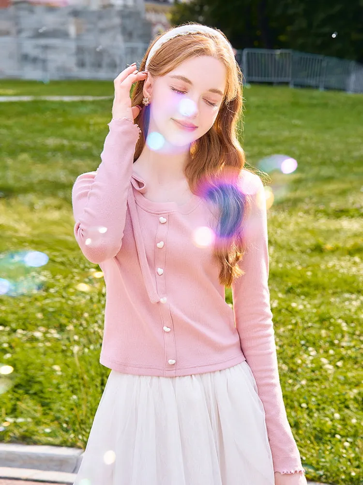 Kawaii Ribbon Tie Pearl Button Tee
