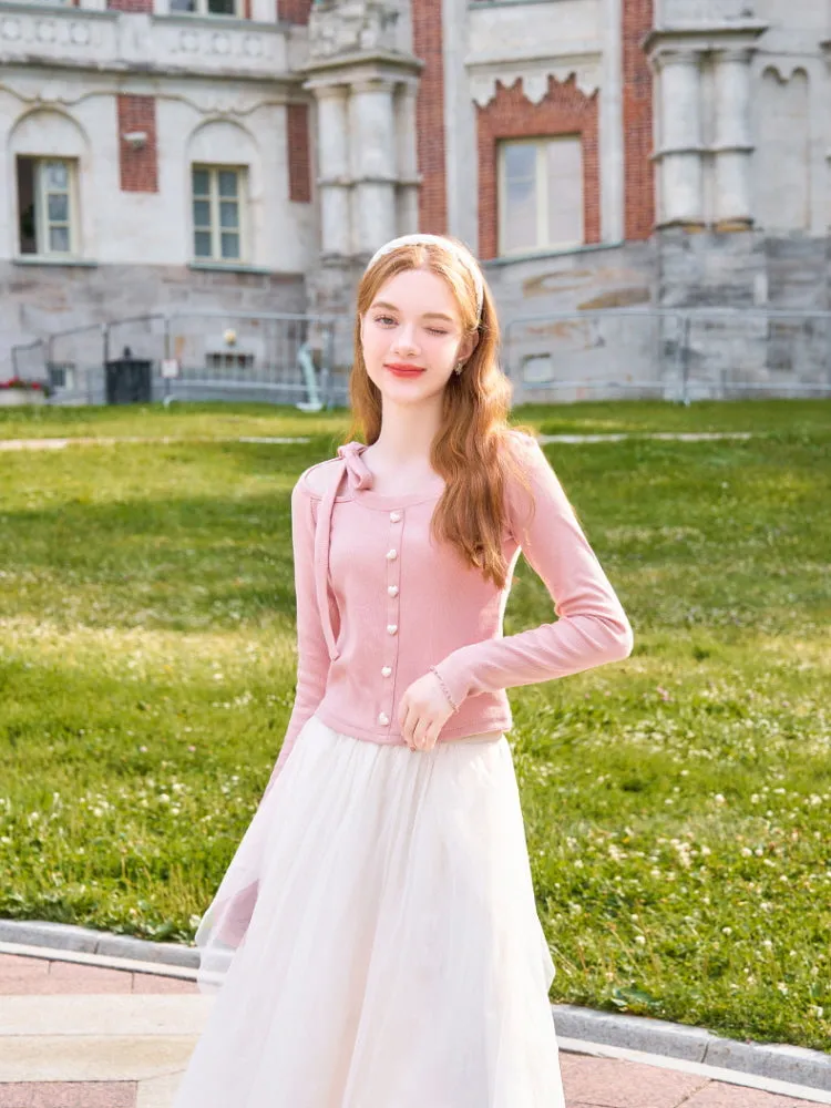 Kawaii Ribbon Tie Pearl Button Tee