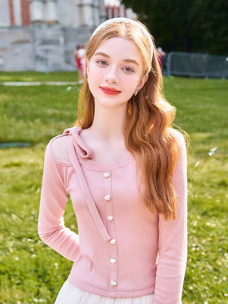 Kawaii Ribbon Tie Pearl Button Tee