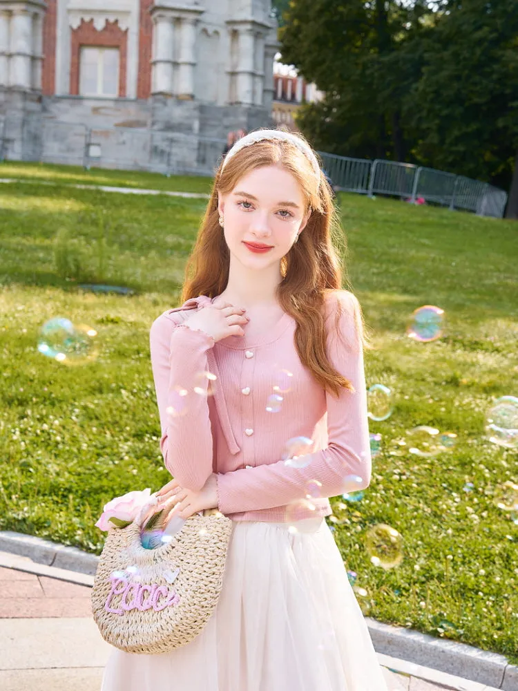 Kawaii Ribbon Tie Pearl Button Tee