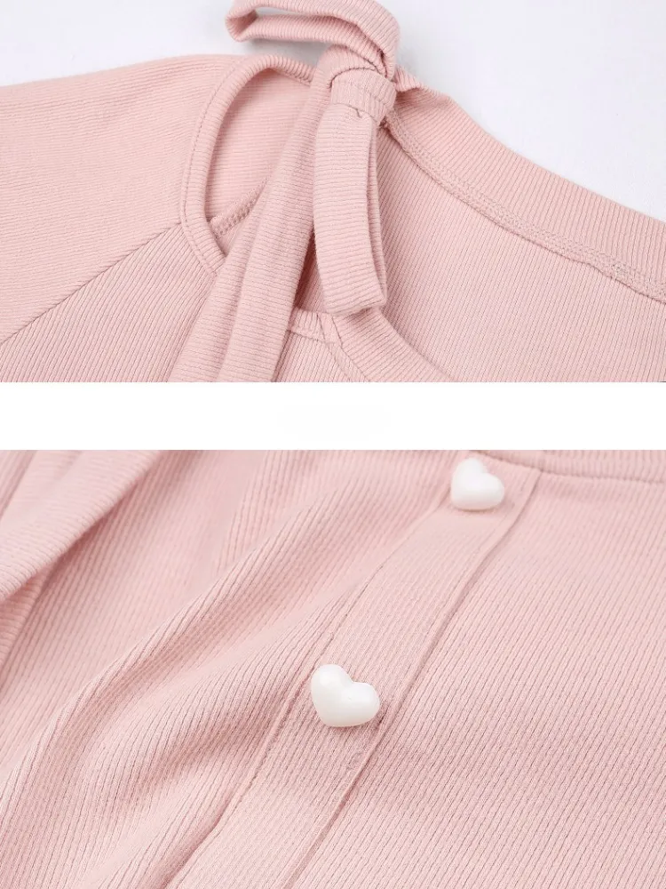 Kawaii Ribbon Tie Pearl Button Tee