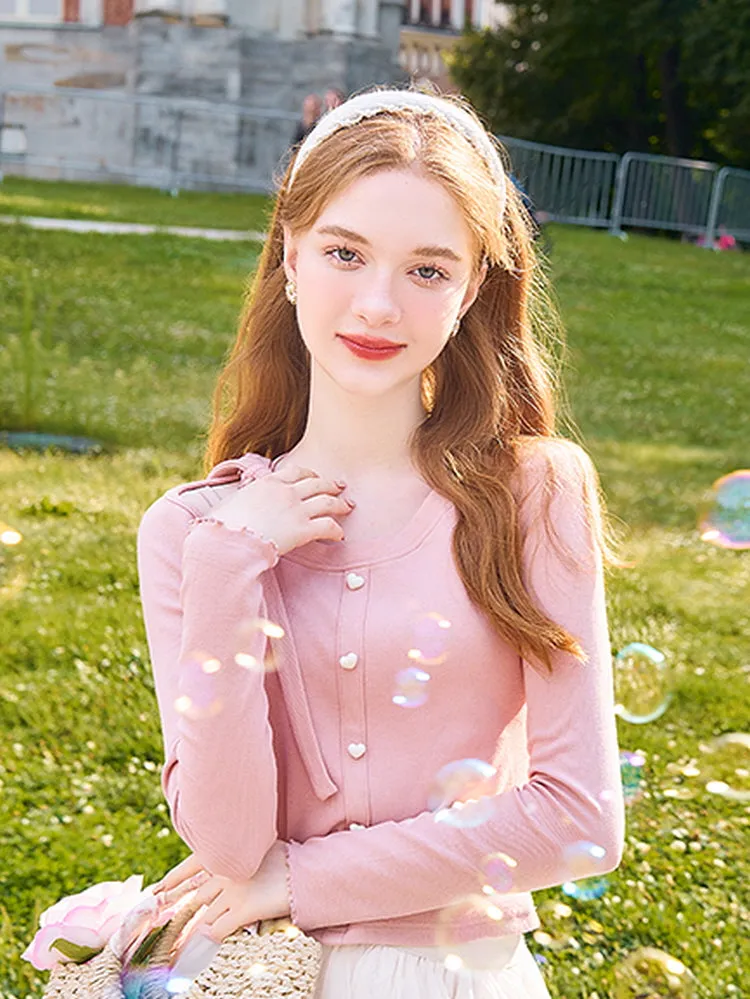Kawaii Ribbon Tie Pearl Button Tee
