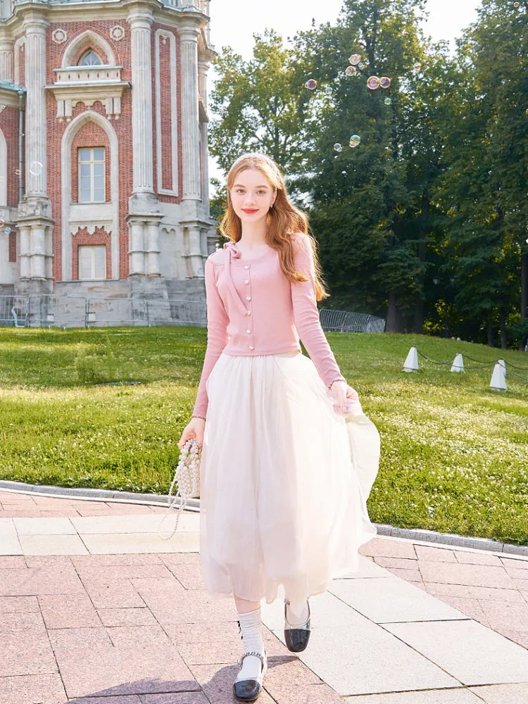 Kawaii Ribbon Tie Pearl Button Tee
