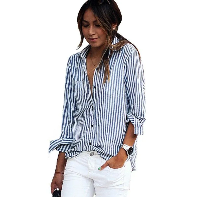 Kendra Blue-and-White Striped Shirts