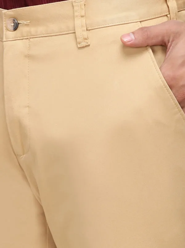Khaki Solid Super Slim Fit Casual Trouser | Greenfibre