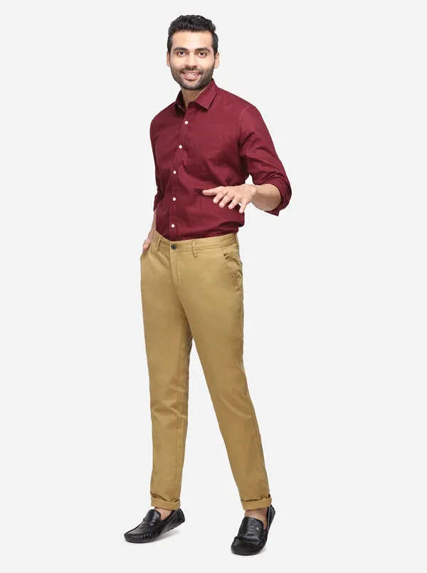 Khaki Solid Uno Fit Casual Trouser | JadeBlue