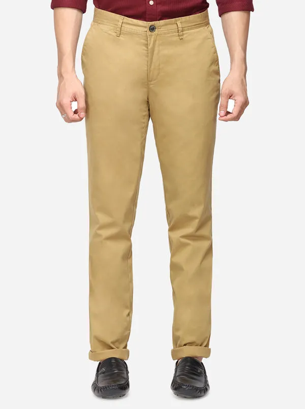 Khaki Solid Uno Fit Casual Trouser | JadeBlue
