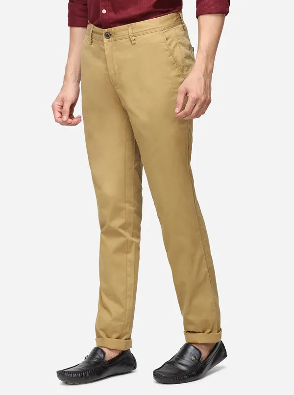 Khaki Solid Uno Fit Casual Trouser | JadeBlue