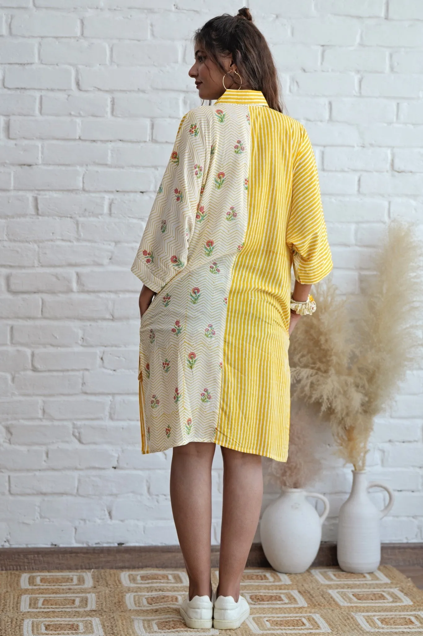 Krissy in Yellow Hand Block Printed Oversize Shirt