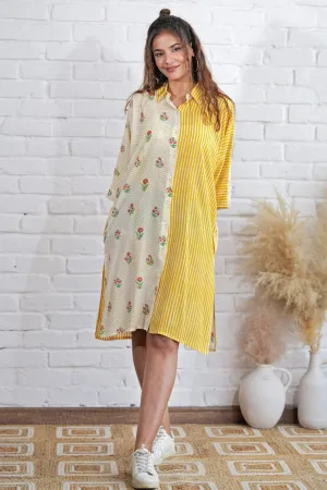 Krissy in Yellow Hand Block Printed Oversize Shirt