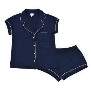 Kyte Baby Women's Short Sleeve Pajama Set - Navy with Cloud Trim