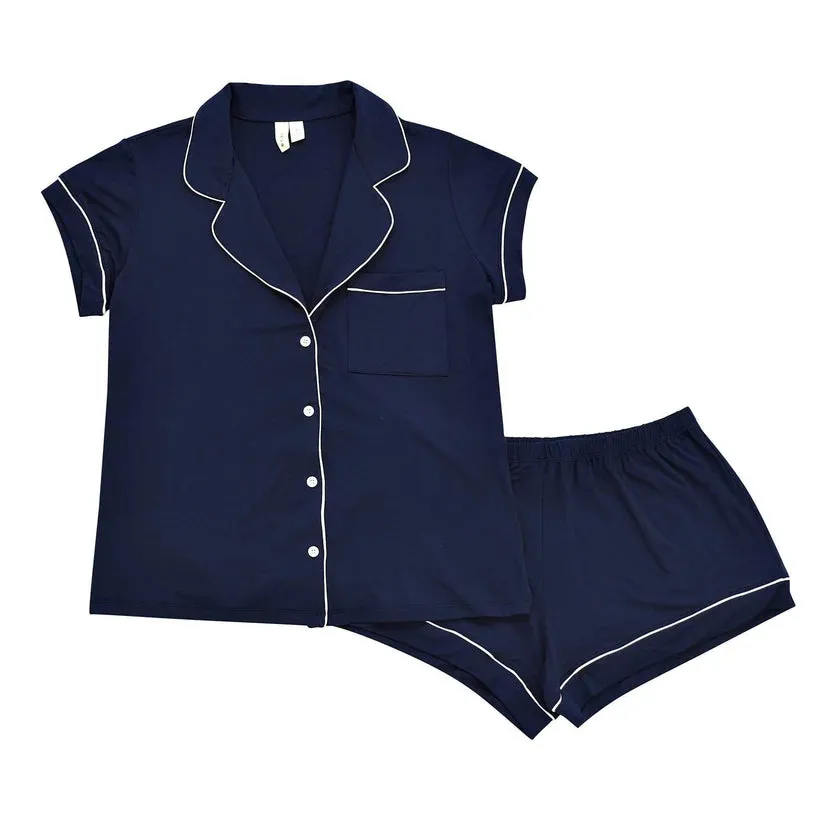 Kyte Baby Women's Short Sleeve Pajama Set - Navy with Cloud Trim