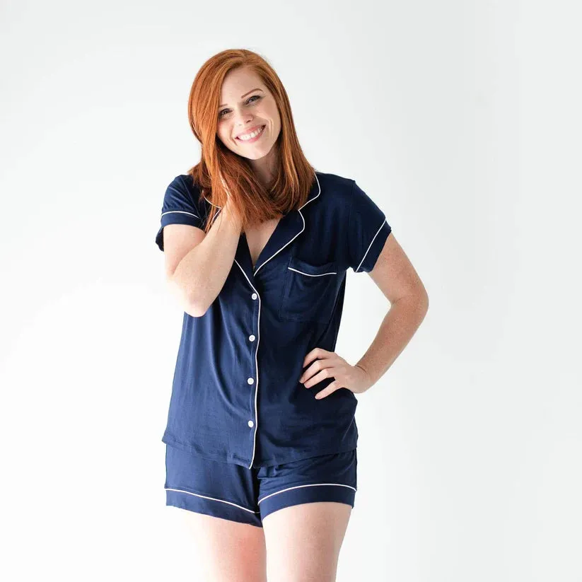 Kyte Baby Women's Short Sleeve Pajama Set - Navy with Cloud Trim