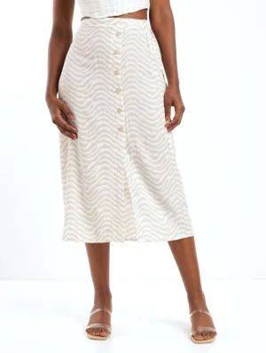Ladies Side Button Zebra Midi Skirt
