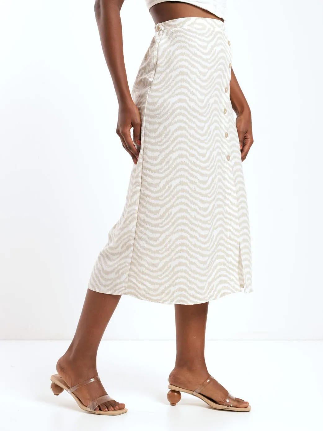 Ladies Side Button Zebra Midi Skirt