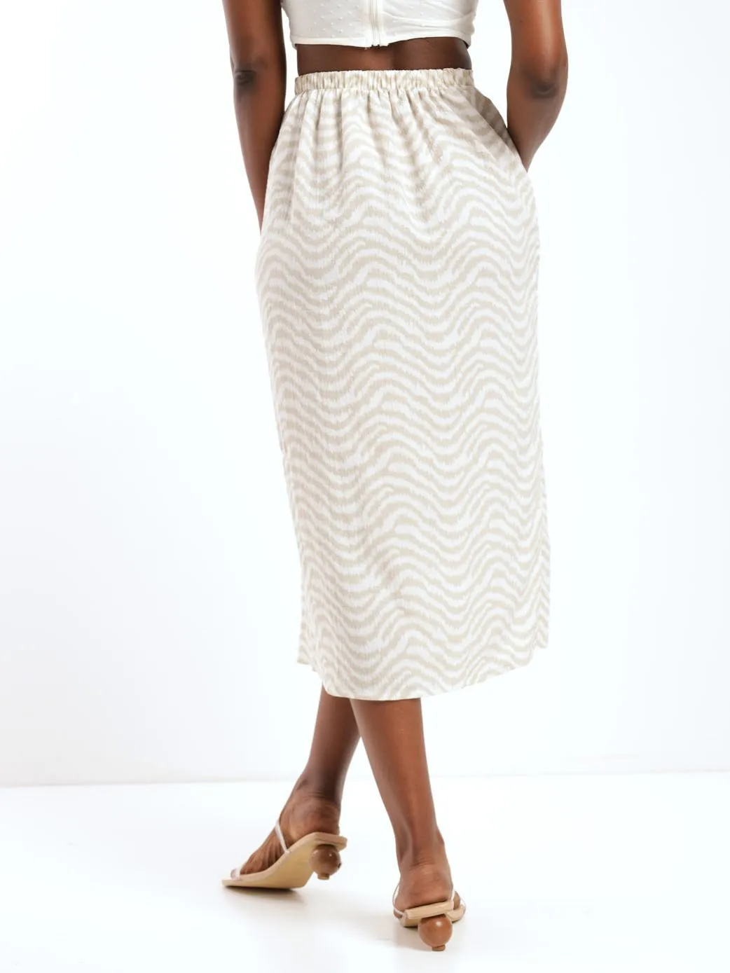 Ladies Side Button Zebra Midi Skirt