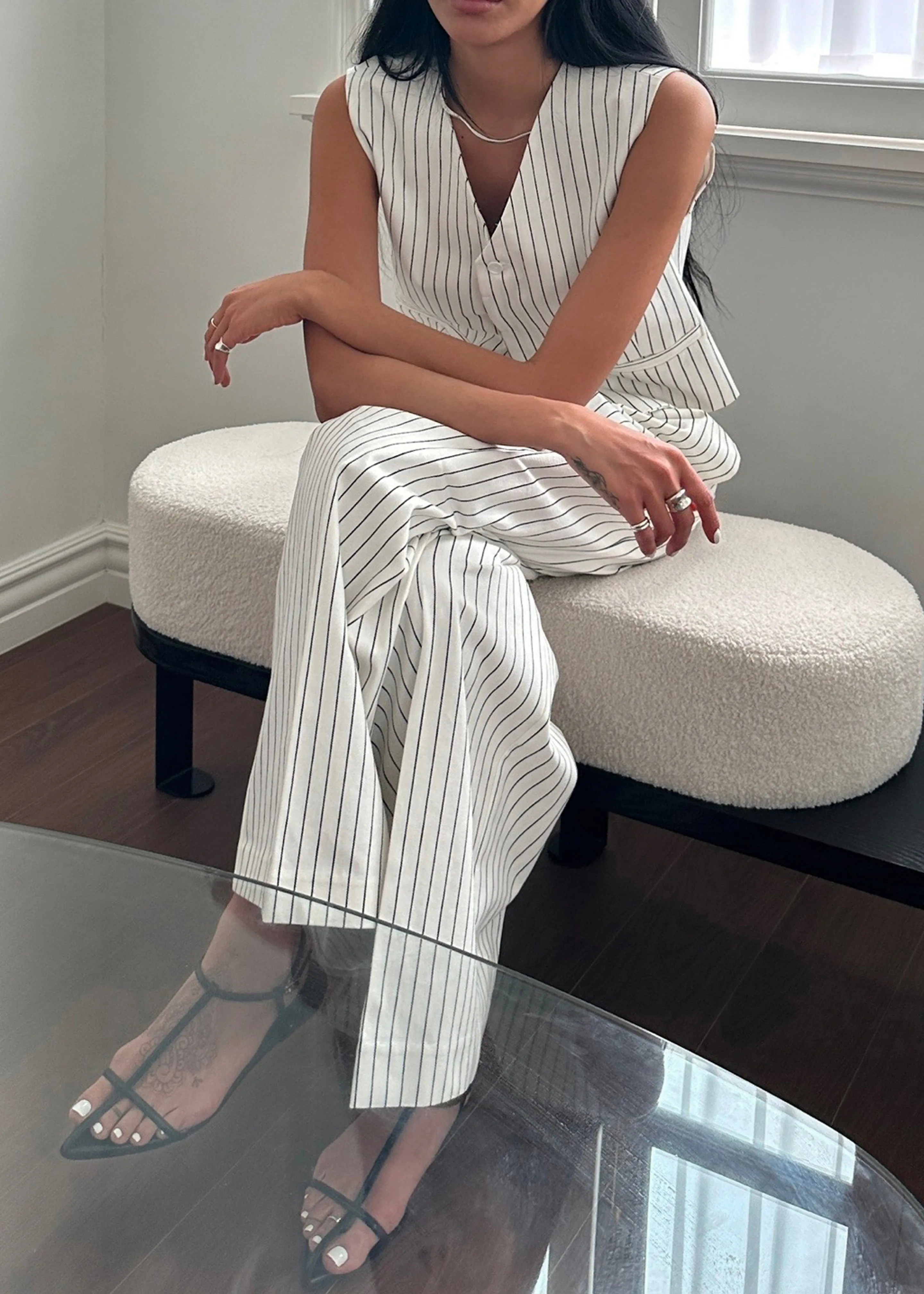 Landry Vest - White/Black Stripe