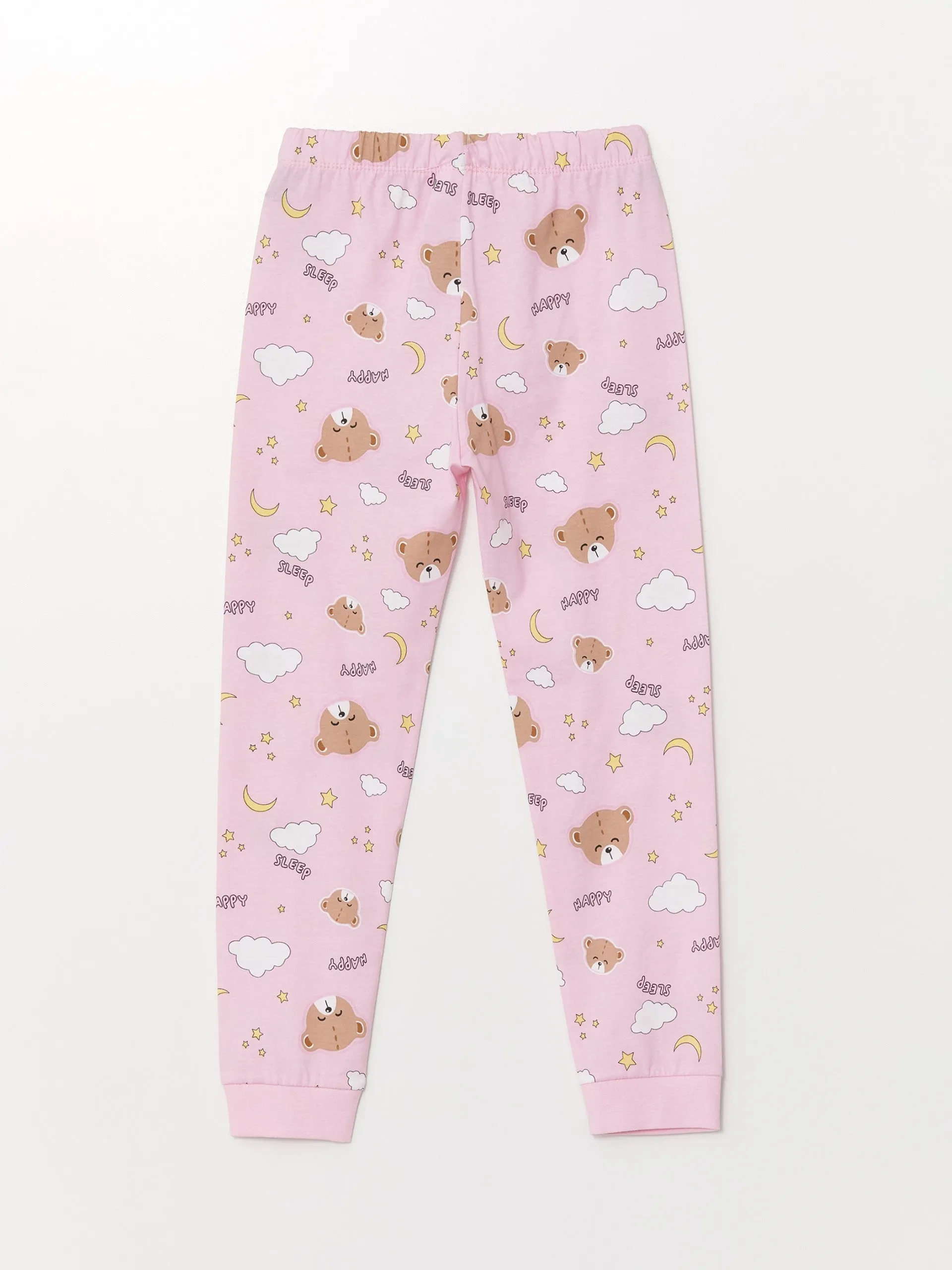 Lcw Kids Ecru Crew Neck Printed Long Sleeve Girls Pajama Set And Buckle