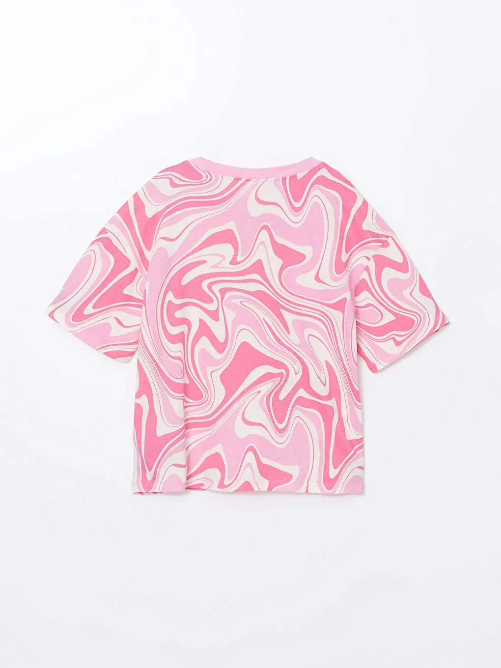LCW Kids Pink Crew Neck Printed Girls Pajama Set