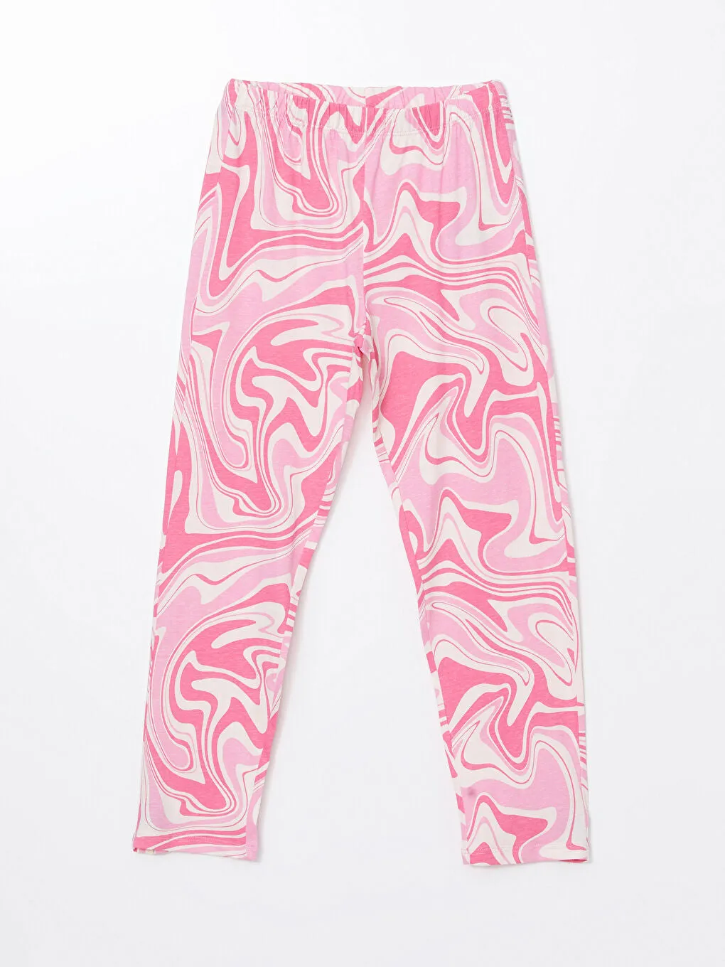 LCW Kids Pink Crew Neck Printed Girls Pajama Set