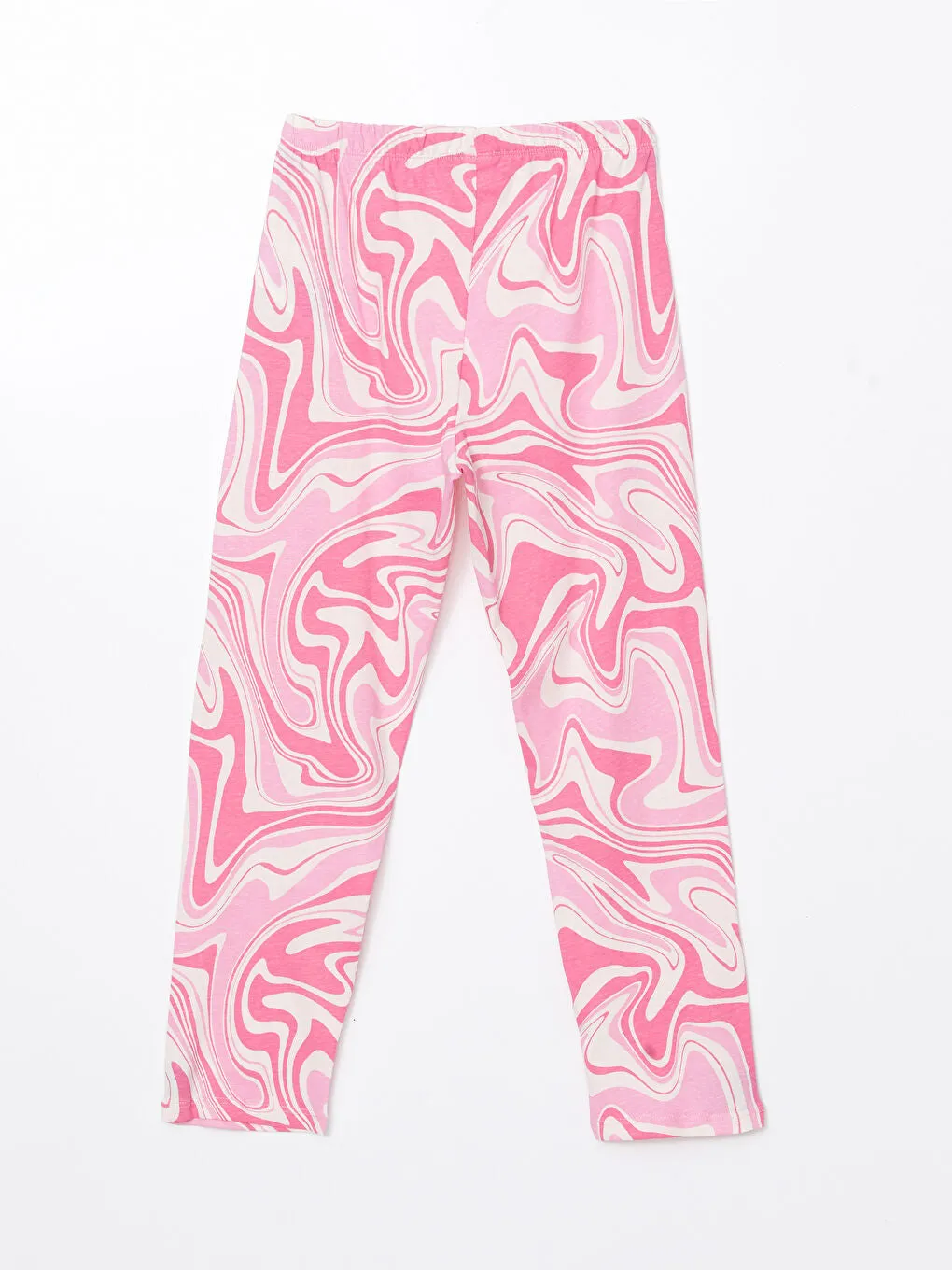 LCW Kids Pink Crew Neck Printed Girls Pajama Set