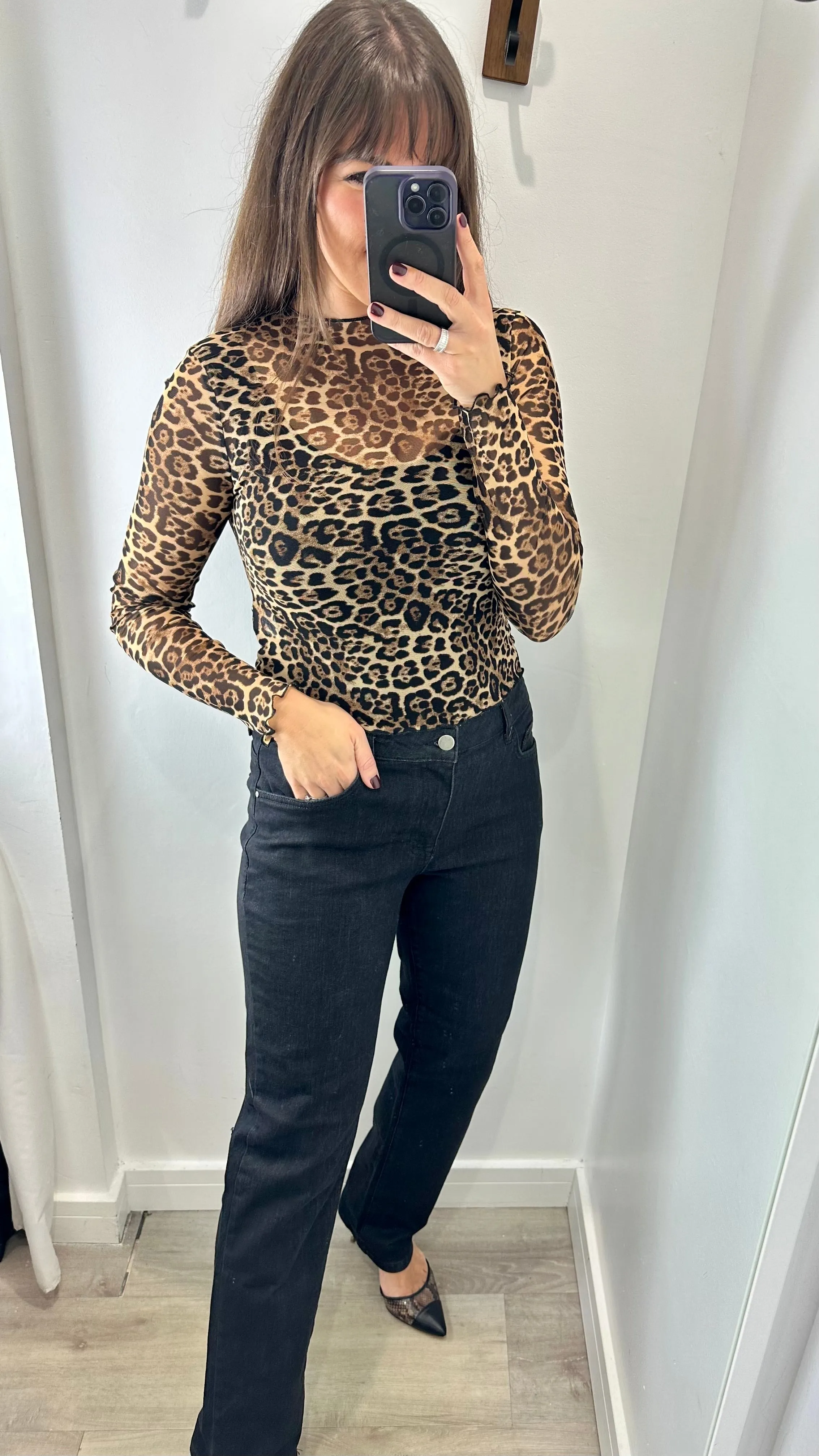 LEOPARD PRINT MESH TOP