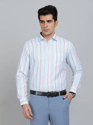 Light Blue Striped Slim Fit Formal Shirt | Greenfibre