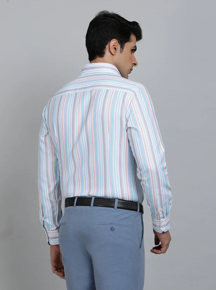 Light Blue Striped Slim Fit Formal Shirt | Greenfibre