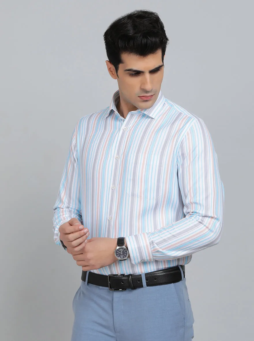 Light Blue Striped Slim Fit Formal Shirt | Greenfibre