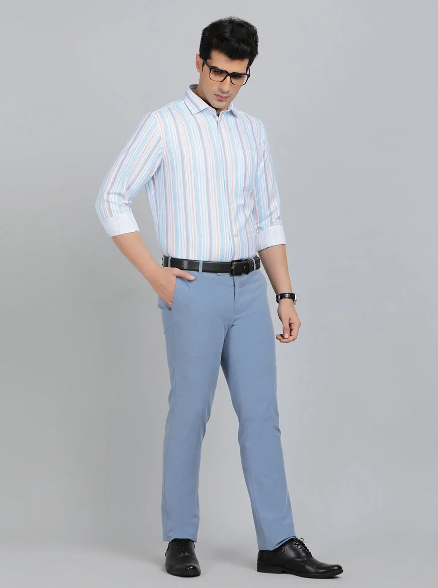 Light Blue Striped Slim Fit Formal Shirt | Greenfibre