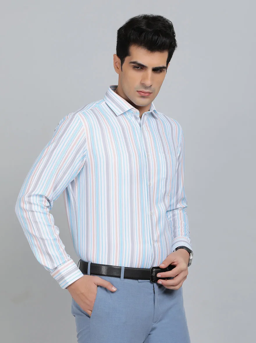 Light Blue Striped Slim Fit Formal Shirt | Greenfibre