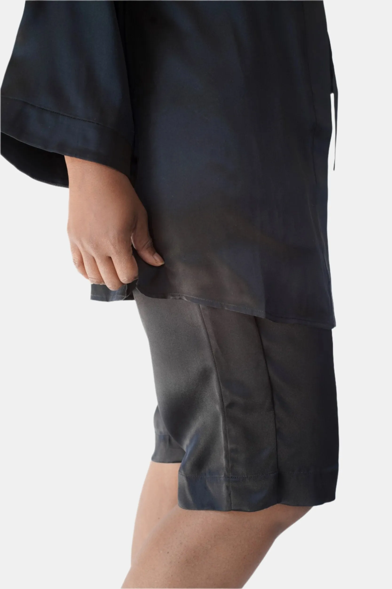 LOLA SILK TUXEDO BERMUDA SHORT IN NOIRE